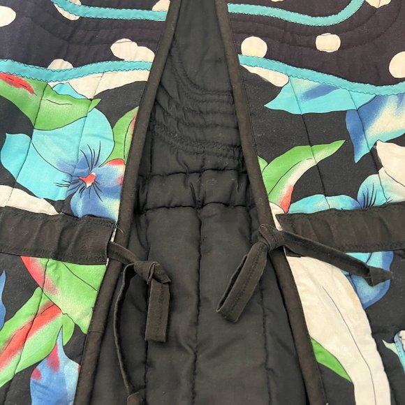 Quilted Floral Open Cotton Jacket - L - Polka Dots, Buttons, Drawstring Waist - Picture 4 of 8